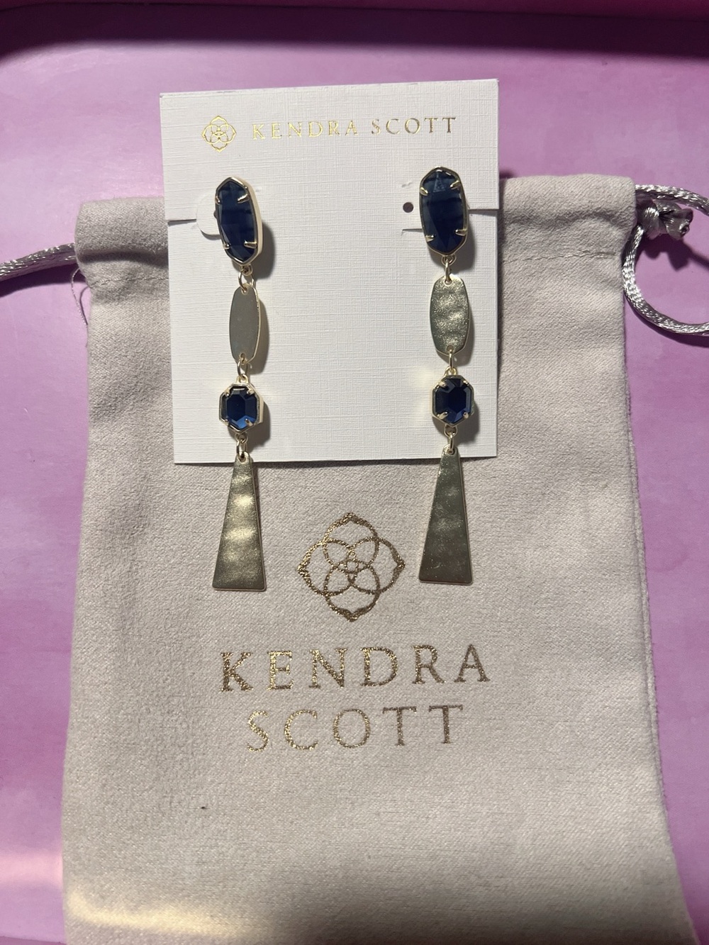 Kendra Scott Navy and Gold Linear Drop Earrings